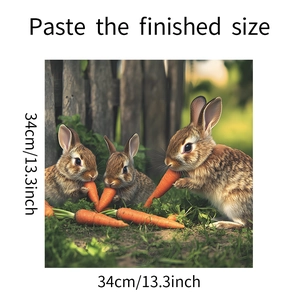 Finished size display of rabbit and carrot wall stickers measuring 34cm by 34cm