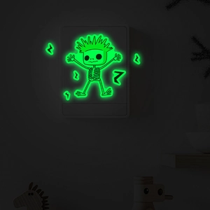 Sticker Mural Tête de Mort Dessin Animé Lumineux PVC Phosphorescent Sticker pour Interrupteur Chambre Salon Décoration Amusante