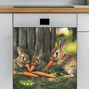 Realistic brown rabbits and carrot kitchen dishwasher wall sticker decal for home decor