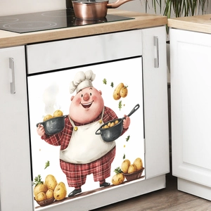 Sticker mural chef cuisinier et pommes de terre pour lave-vaisselle et armoires