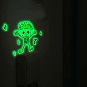 Autocollant mural squelette phosphorescent vert néon pour interrupteur de chambre