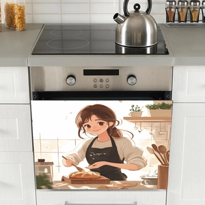 Anime girl baking poster magnetic cover for dishwasher and oven kitchen appliance decor
