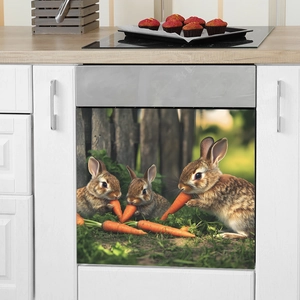 Cute bunny and carrot decorative wall sticker for kitchen dishwasher and home appliance