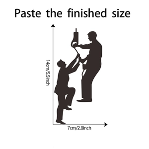 Product dimensions detail for climbing workers silhouette wall sticker 14cm by 7cm size