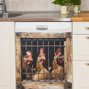 Rustic rooster oil painting magnetic dishwasher cover decal for modern kitchen decor