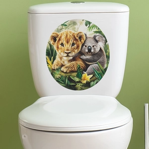 Cute lion and koala bathroom sticker for toilet and wall decoration in tropical style
