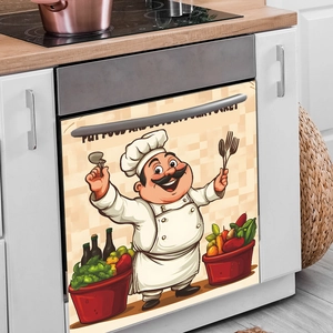 Cartoon chef magnetic wall sticker for kitchen appliance decor with food theme