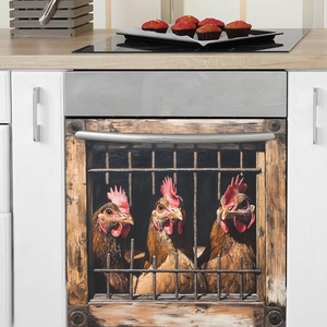 Country style 3D chicken cage sticker for dishwasher and kitchen cabinet decor