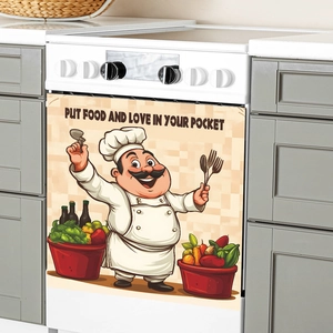 Cartoon chef kitchen appliance sticker with Put Food and Love in Your Pocket text