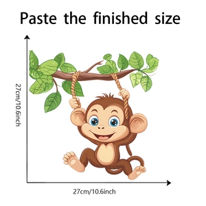 Size diagram showing cartoon monkey wall sticker dimensions 27cm x 27cm for bathroom decor
