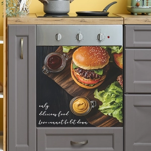 Self-adhesive burger theme kitchen sticker for dishwasher and oven with modern art lettering