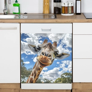 Blue sky clouds giraffe dishwasher decorative sticker self-adhesive panel wrap cover