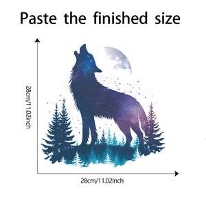 Detail view of the howling wolf toilet sticker with nebula texture measuring 28x28cm