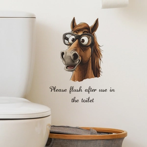 Sticker de salle de bain tête de cheval drôle avec texte Please flush after use