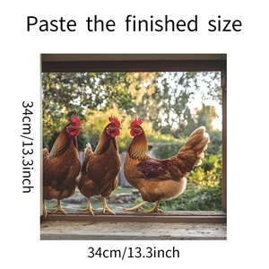 Detailed view of rooster wall stickers showing three colorful roosters on a 34cm square tile