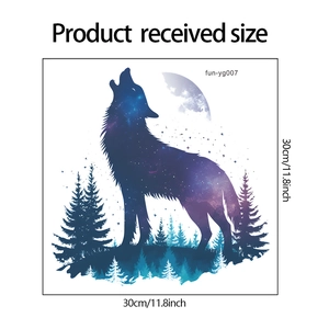 Macro view of 30x30cm galaxy wolf toilet sticker with starry forest texture detail