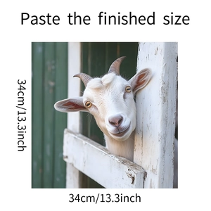 Detail view of cute white lamb kitchen oven sticker with 34cm finished size dimensions