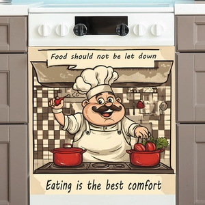 Cartoon chef decorative oven sticker with food quotes and cooking illustration