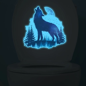Glow In The Dark Lone Wolf Forest Moon PVC Toilet Sticker Waterproof Self Adhesive Bathroom Wall Decal Luminous Home Decor