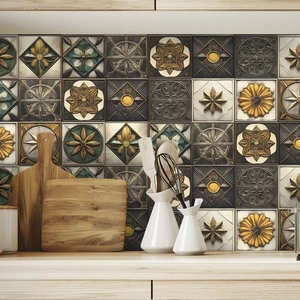 European vintage pattern tile stickers for kitchen backsplash decoration with matte relief finish