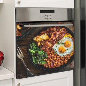 British breakfast toast magnet decal for dishwasher and oven door with rustic wood background