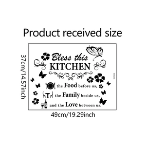 Detailansicht Wandtattoo Bless this Kitchen mit Schmetterlings- und Blumen-Silhouetten