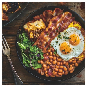 British breakfast kitchen wall sticker with eggs bacon toast and baked beans