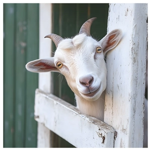 Close-up of a cute white lamb peeking behind a white fence for oven wall stickers
