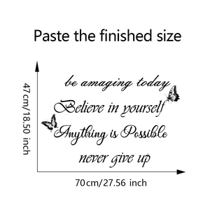 Inspirational wall sticker with butterfly design and dimension info 47cm x 70cm