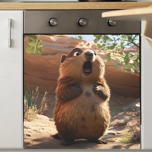 Adesivo 3D con marmotta divertente per lavastoviglie e decorazione da cucina
