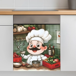 Magnetischer Aufkleber für Spülmaschinen mit Cartoon-Koch-Motiv auf Küchenzeile