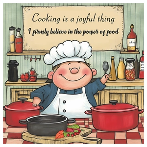 Cooking is a joyful thing kitchen wall sticker featuring cute chef and colorful illustration