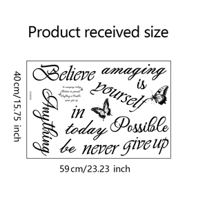 Detailed view of motivational quote wall stickers with dimensions 59x40cm and butterfly motifs