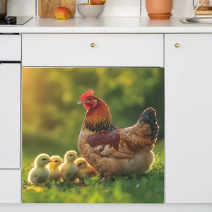Farmhouse style rooster and chicks self-adhesive sticker for dishwasher and cabinet decor