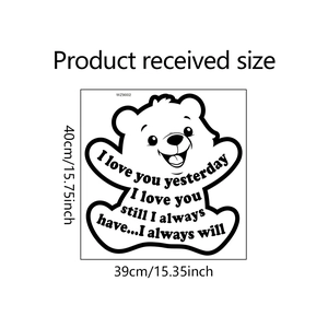 Détail montrant les dimensions du sticker mural ours WZ9002 avec texte I love you