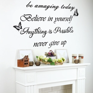 Inspirational English quotes wall sticker with butterflies for home office wall decor