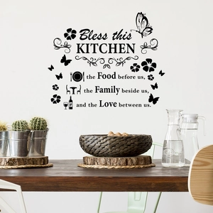 Wandtattoo Bless this Kitchen mit Schmetterlingen und Blumen für die Küche
