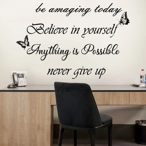Inspirational quotes wall decals with black butterflies for modern home and office decor