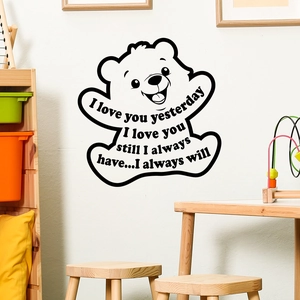 Sticker mural ours de dessin animé avec citation anglaise pour décor de chambre