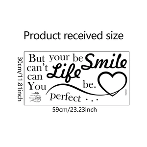 Detailed dimension layout for WZ9021 inspirational wall sticker with quotes and hearts