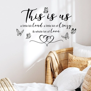 Inspirational English quote wall decal with butterflies and hearts for home bedroom decor