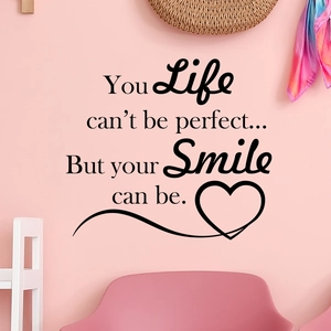 Black heart smile inspirational quote wall sticker for bedroom and study decoration