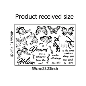 Détails des stickers muraux papillons et citations mesurant 59cm par 40cm