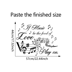Détail du sticker mural avec portée musicale, notes et calligraphie anglaise