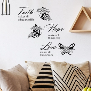 Faith Hope Love wall decals with butterflies and floral motifs for home wall decoration