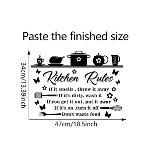 Detaillierte Größentabelle für Kitchen Rules Wandsticker mit Küchenutensilien 47cm x 34cm