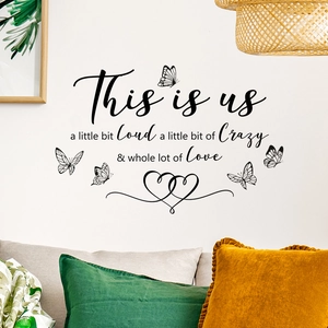 English wall decal with butterfly and hearts design for home living room decoration