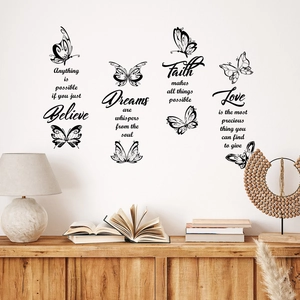 Stickers muraux papillons noirs avec citations inspirantes pour décoration d'intérieur