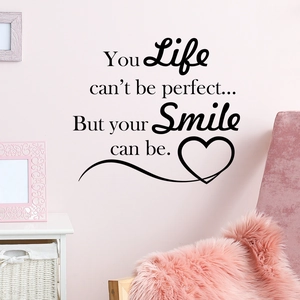 Minimalist motivational quote wall decal with heart outline on soft pink home background