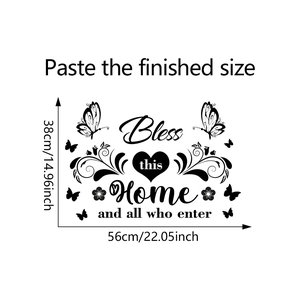 Detailliertes Wandtattoo-Layout mit Schmetterlingsmotiv, Größe 38 cm Höhe mal 56 cm Breite